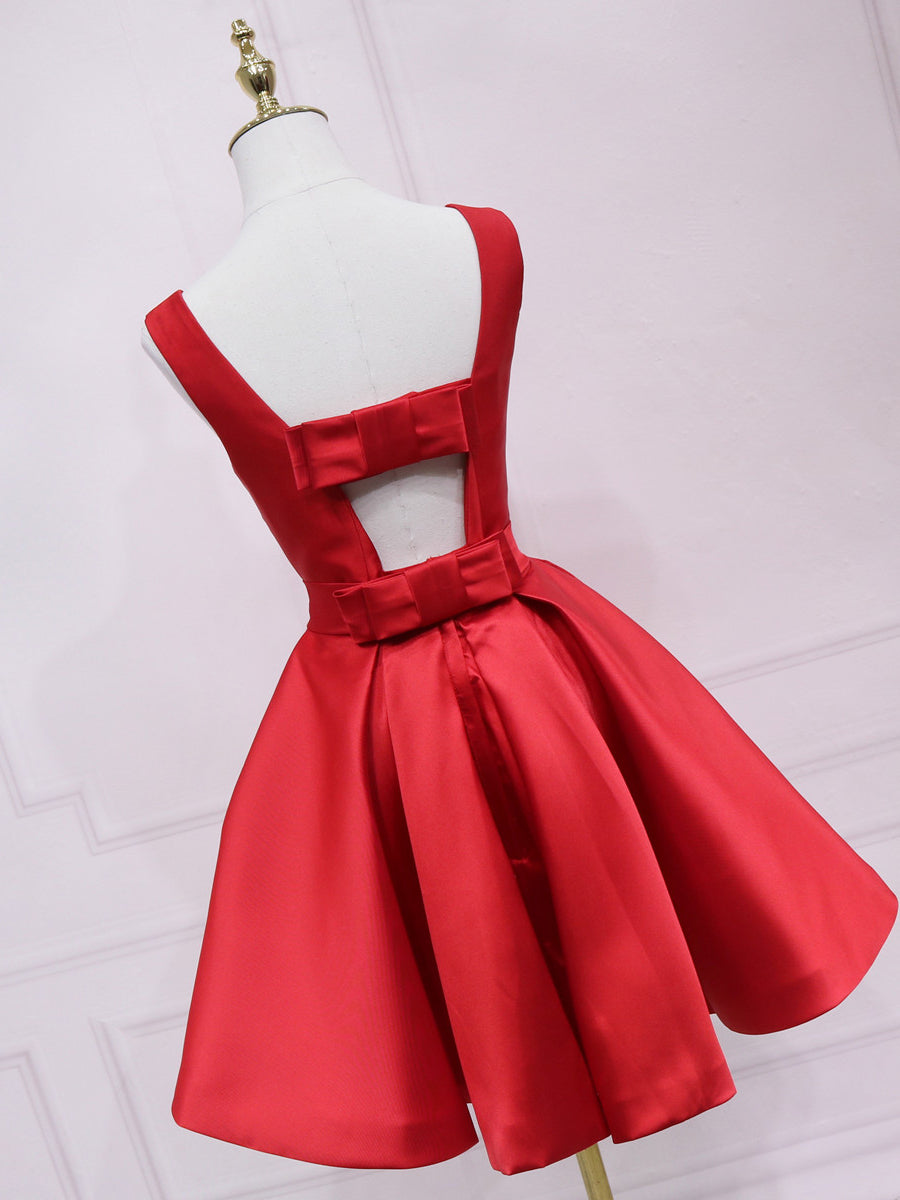 A-line Bateau Black Homecoming Dress With Bow Satin Short Prom Dresses EDS033|Selinadress