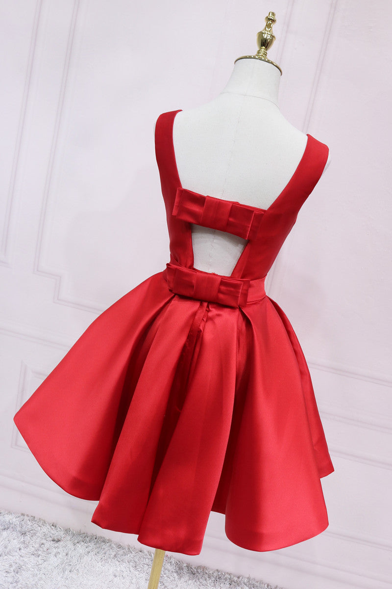 A-line Bateau Black Homecoming Dress With Bow Satin Short Prom Dresses EDS033|Selinadress