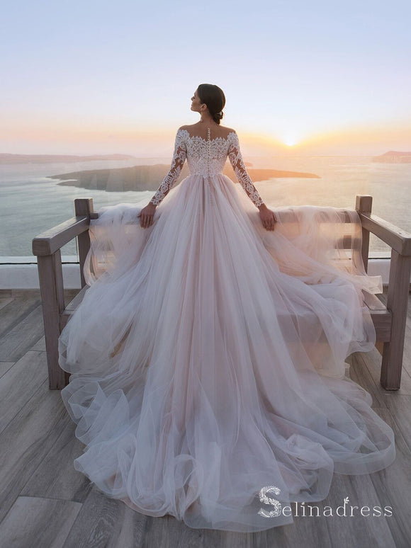 Long Sleeve Two Pieces Sexy Wedding Dresses Sheath/Column Split Bridal Gown  SEW009
