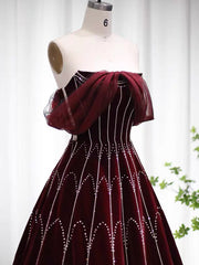 A-line Beaded Burgundy Long Prom Dress Pageant Dress Evening Dress #OPS001|Selinadress