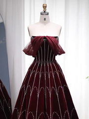 A-line Beaded Burgundy Long Prom Dress Pageant Dress Evening Dress #OPS001|Selinadress