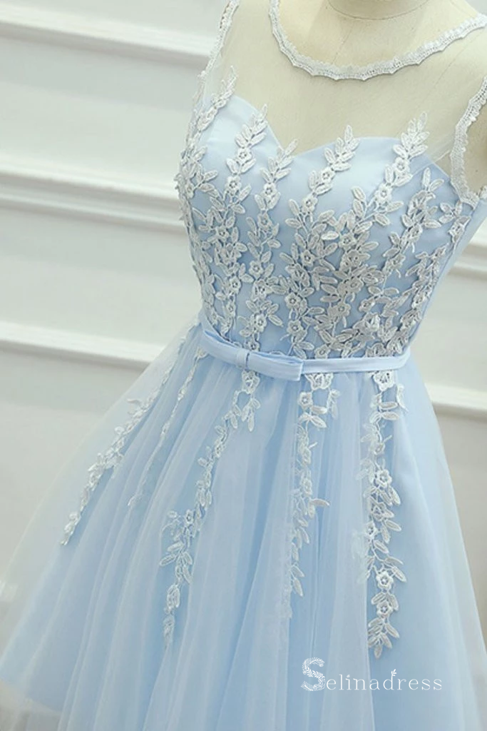 A-line Light Sky Blue Cute Homecoming Dress Short Prom Dresses #MHL066|Selinadress