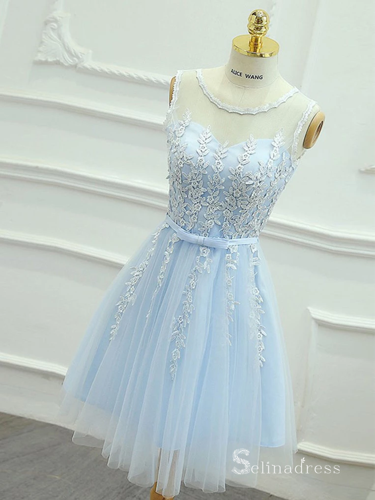 A-line Light Sky Blue Cute Homecoming Dress Short Prom Dresses #MHL066|Selinadress