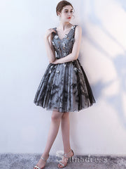 A-line Little Black V neck Charming Short Ptom Dress Homecoming Dresses MHL037