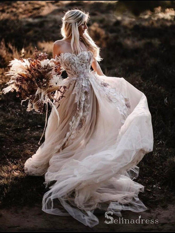 Mermaid Spaghetti Straps Open Backless Wedding Dress Lace Bridal Dress  MHL1693