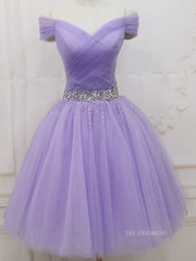 A-line Off-the-shoulder Lilac Cute Homecoming Dress Short Prom Dresses EDS027|Selinadress