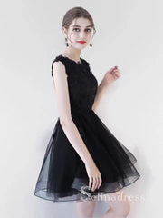 A-line Off-the-shoulder Little Black Lace Short Prom Dress Homecoming Dresses #MHL132|Selinadress