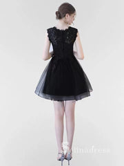 A-line Off-the-shoulder Little Black Lace Short Prom Dress Homecoming Dresses #MHL132|Selinadress