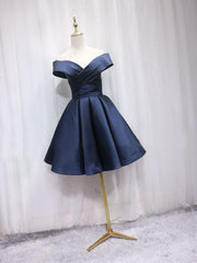 A-line Off-the-shoulder Navy Blue Cute Homecoming Dress Short Prom Dresses EDS026|Selinadress