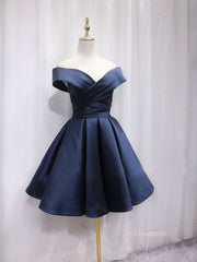 A-line Off-the-shoulder Navy Blue Cute Homecoming Dress Short Prom Dresses EDS026|Selinadress