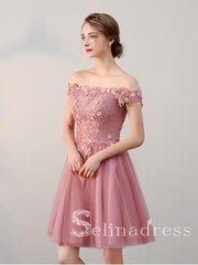 A-line Off-the-shoulder Pink Charming Short Prom Dress Homecoming Dress HML002|Selinadress