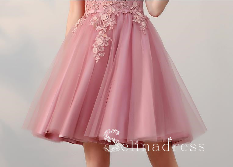 A-line Off-the-shoulder Pink Charming Short Prom Dress Homecoming Dress HML002|Selinadress