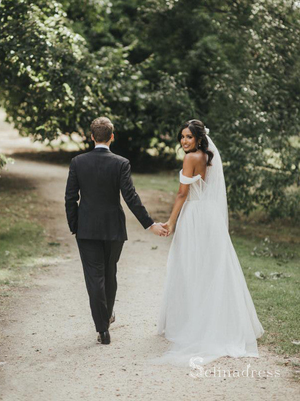 A-line Off-the-shoulder Rustic Wedding Dresses Beach Wedding Gowns MHL2857|Selinadress