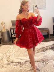 A-line Off-the-shoulder Sparkly Cute Homecoming Dress Short Prom Dresses EDS018|Selinadress