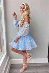 A-line Off-the-shoulder Sparkly Cute Homecoming Dress Short Prom Dresses EDS018|Selinadress