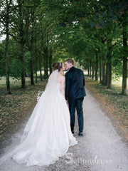 A-line Off-the-shoulder White Wedding Dresses Beaded Rustic Bridal Gowns CBD367|Selinadress