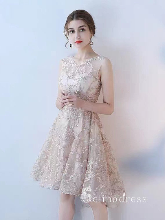 A-line Scoop Anomalistic High Low Cute Short Prom Dress Lace Homecoming Dresses #MHL128|Selinadress