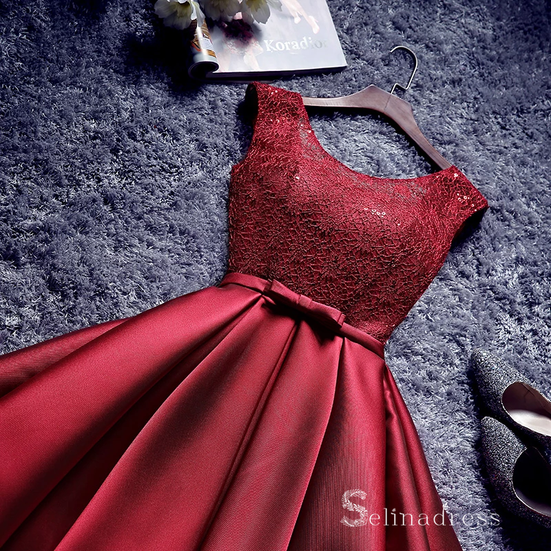 A line Scoop Burgundy Homecoming Dresses Cheap Short Prom Dress #MHL060|Selinadress