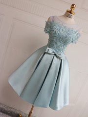 A-line Scoop Cute Homecoming Dress Applique Blue Short Prom Dresses EDS030|Selinadress