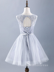 A-line Scoop Gray Cheap Short Prom Dress Beaded Homecoming Dresses #MHL134|Selinadress¡¢