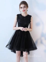 A-line Scoop High Low Lace Short Prom Dress Black Homecoming Dresses #MHL130|Selinadress