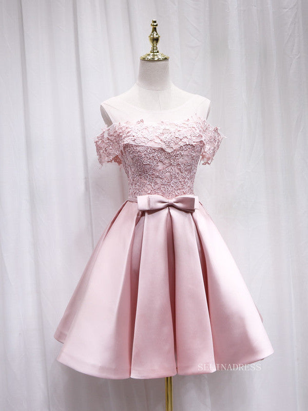 A-line Scoop Pink Lace Cute Homecoming Dress Short Prom Dresses EDS020|Selinadress