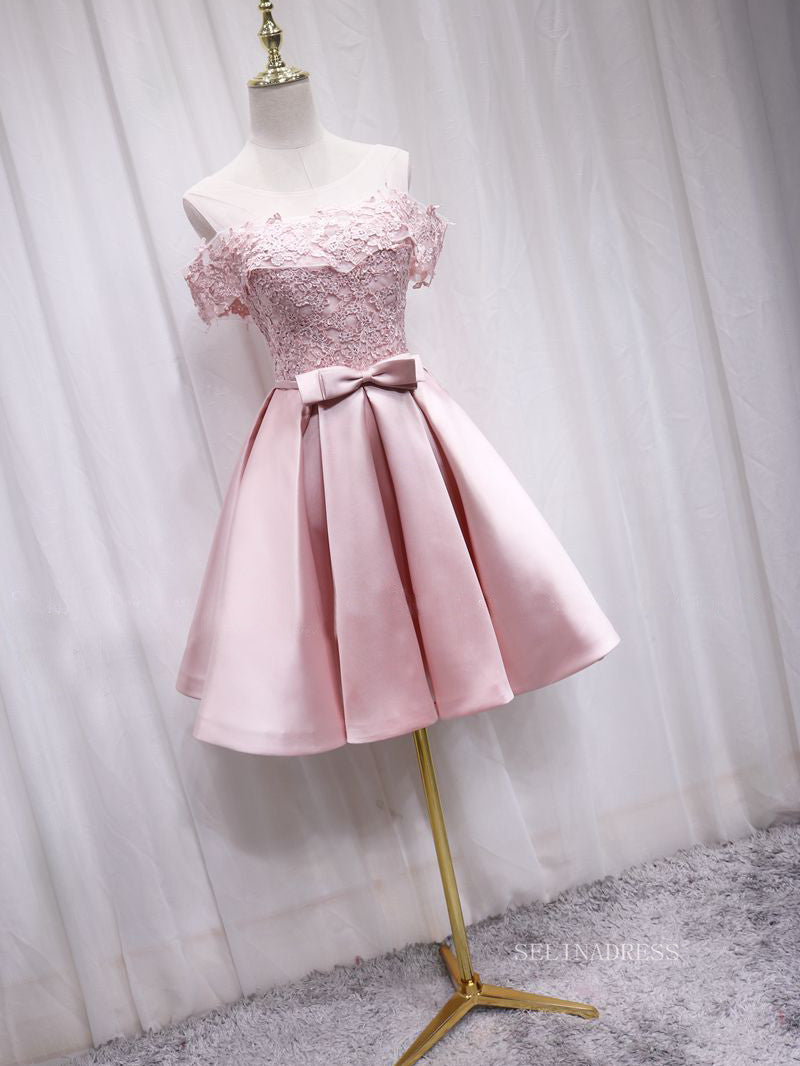 A-line Scoop Pink Lace Cute Homecoming Dress Short Prom Dresses EDS020|Selinadress