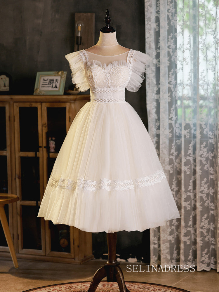 A-line Bateau Cute Homecoming Dress White Short Prom Dresses EDS0036|Selinadress