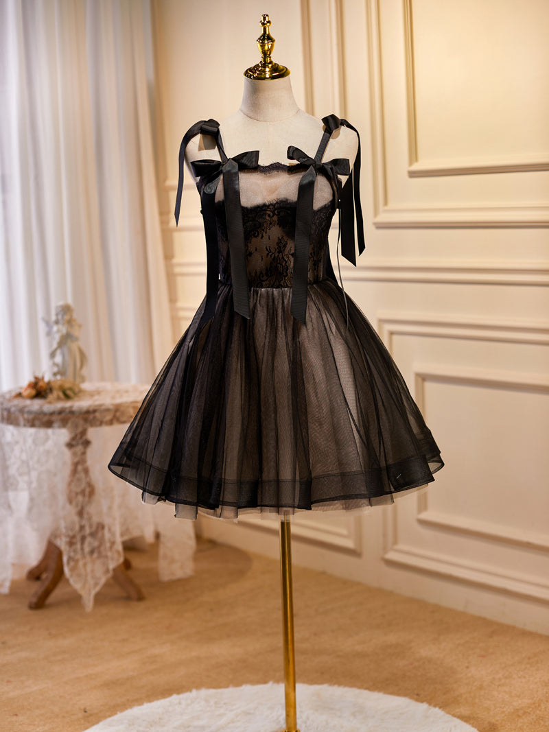 A-line Spaghetti Straps Cute Short Prom Dress Little Black Homecoming Dress lop255|Selinadress