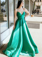 A-line Spaghetti Straps Hunter Long Prom Dresses Cheap Evening Gowns CBD578|Selinadress