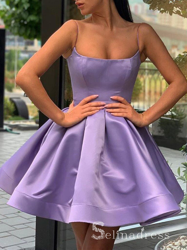 A-line Spaghetti Straps Lavender Short/Mini Prom Dress Satin Formal Go –  SELINADRESS