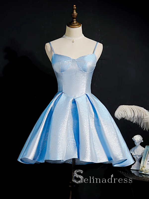 A-line Spaghetti Straps Light Sky Blue Short Prom Dress Homecoming Dresses #MHL122|Selinadress