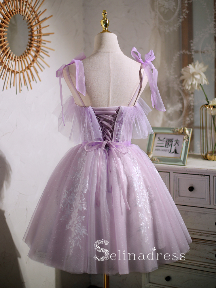 A-line Spaghetti Straps Lilac Cute Short Homecoming Dress Summer Outfits THL008|Selinadress