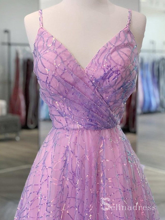 A-line Spaghetti Straps Lilac Prom Dresses Long Evening Gowns CBD545|Selinadress