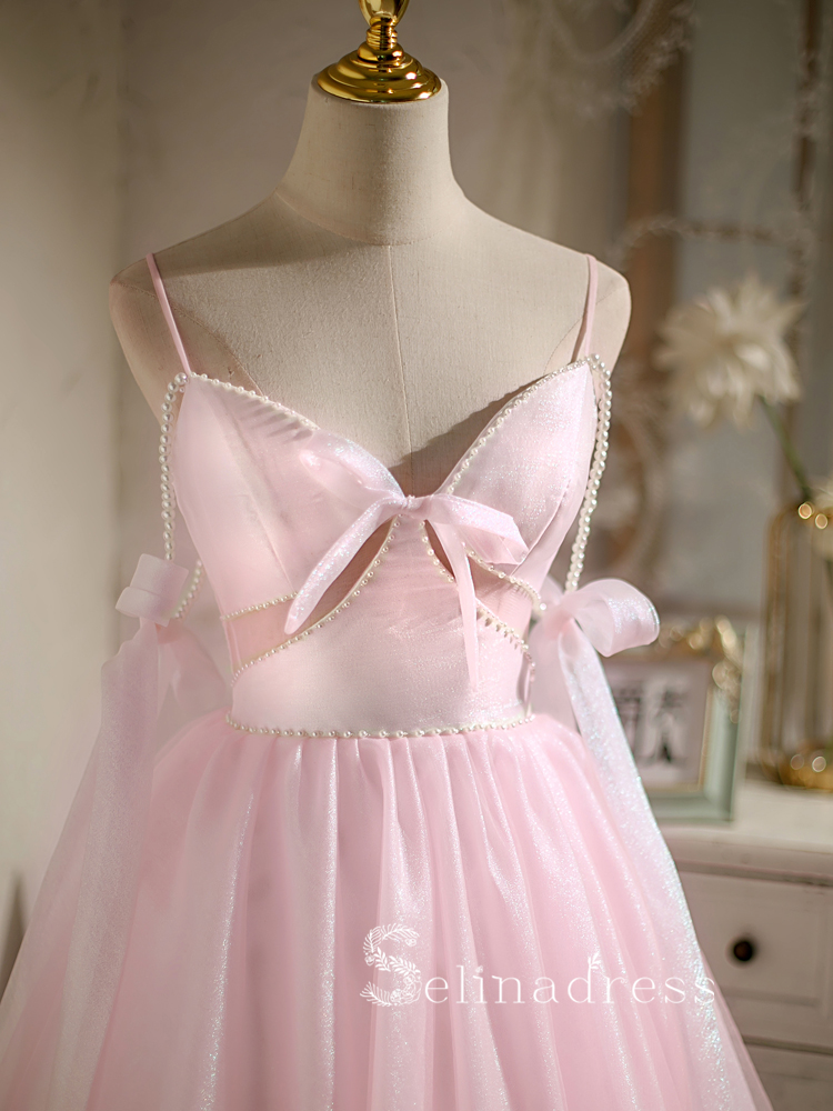 A-line Spaghetti Straps Pink Cute Short Homecoming Dress Summer Outfits THL006|Selinadress