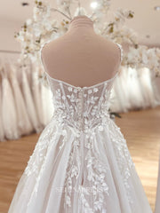 A-line Spaghetti Straps Romantic Lace Country Wedding Dresses LOP612|Selinadress