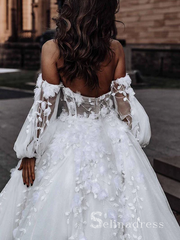 A-line Strapless 3D Floral Lace Wedding Dresses Rustic Bridal Gowns MLD003|Selinadress