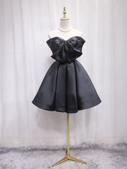 A-line Strapless Black Cute Homecoming Dress Big Bow Short Prom Dresses EDS025|Selinadress