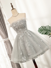 A-line Strapless Gray Short Homecoming Dress Cheap Summer Outfits THL010|Selinadress