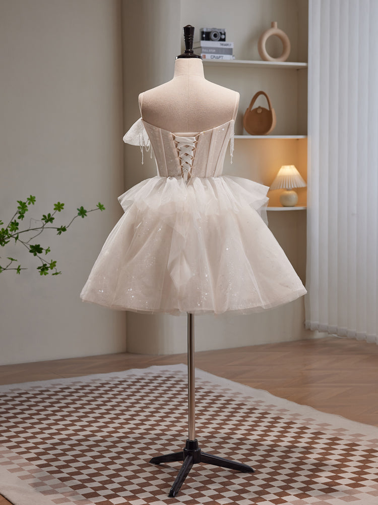 A-line Strapless Ivory Short Prom Dress Beaded Homecoming Dress lop251|Selinadress