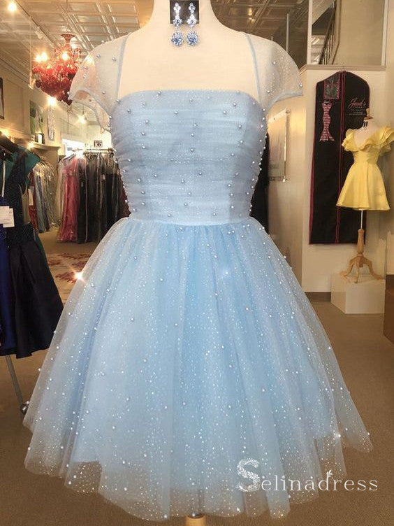 A-line Tulle Cute Strapless Short Homecoming Dress Spring Outfits