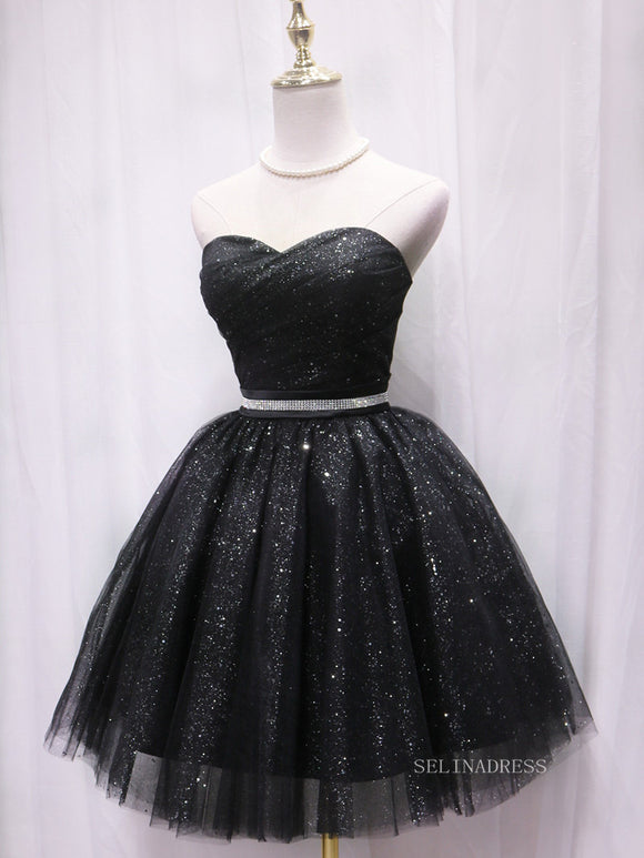 A-line Off-the-shoulder Sparkly Cute Homecoming Dress Short Prom