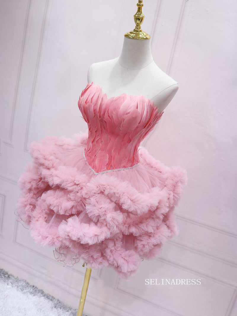 A-line Sweetheart Cute Short Homecoming Dress Feather Short Prom Dresses EDS039|Selinadress