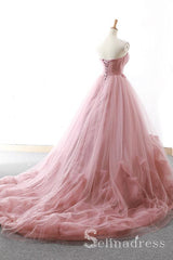 A-line Sweetheart Dust Pink Lace Long Prom Dress Princess Quinceanera SED035|Selinadress