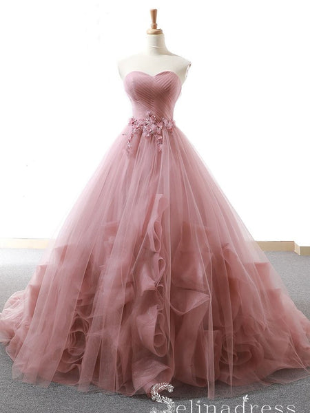 Blush Pink A-line Sweetheart Tulle Bridal Dress,Wedding Dress – Promnova