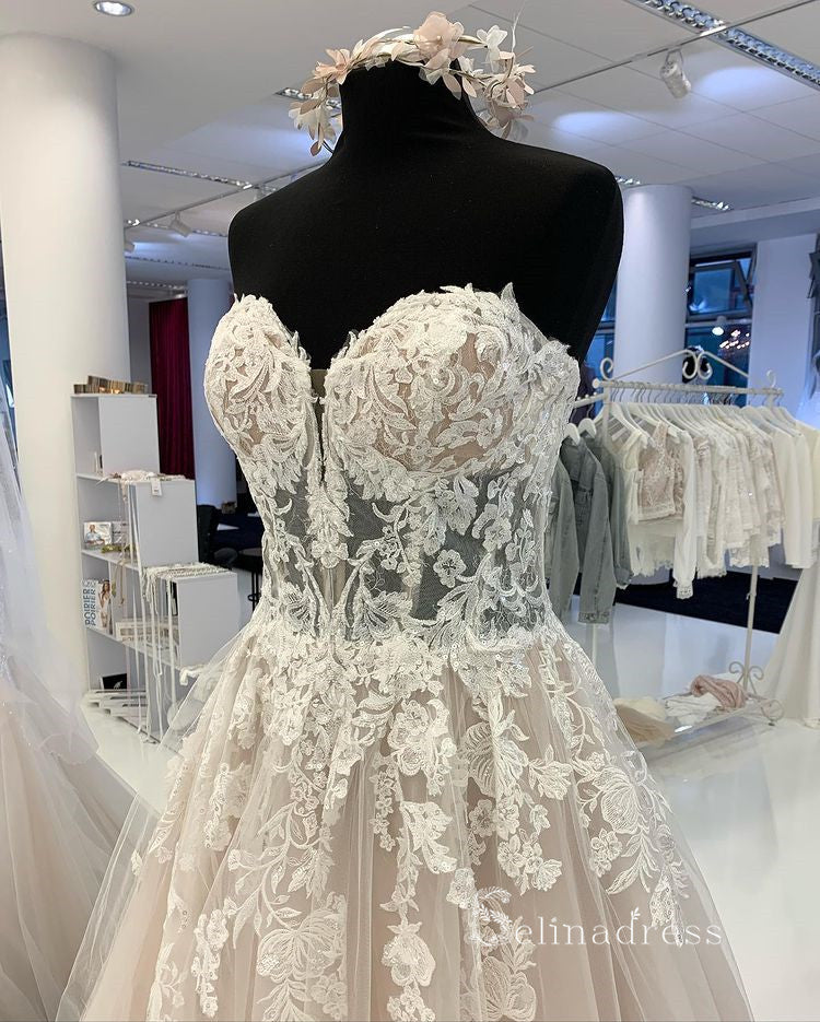 A-line Sweetheart Embroidery Lace Wedding Dress Romantic Bridal Dresses RYU026|Selinadress