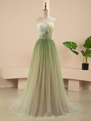 A Line Sweetheart Ruffles Princess Formal Dress Ombre Sage Prom Dress #QWE044|Selinadress