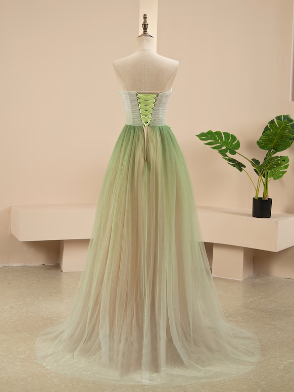 A Line Sweetheart Ruffles Princess Formal Dress Ombre Sage Prom Dress #QWE044|Selinadress