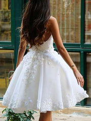 A-line Sweetheart White Lace Short Prom Dress Homecoming Dresses #MHL2891|Selinadress