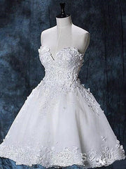 A-line Sweetheart White Lace Short Prom Dress Homecoming Dresses #MHL2891|Selinadress